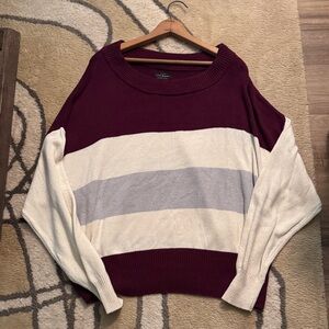 Lucky Brand Women's Striped Sweater - Burgundy, Cream, and Gray XXL